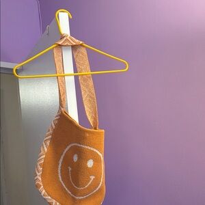 Orange Smiley Face Knit Tote Bag